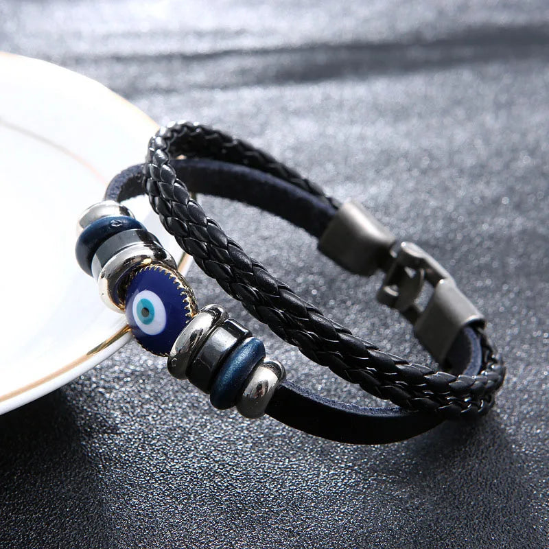 Vintage Genuine Leather Bracelet for Men Handmade Woven Bracelet Magnetic Clasp Wrap Bracelet Homme Hand Jewelry Accessories New