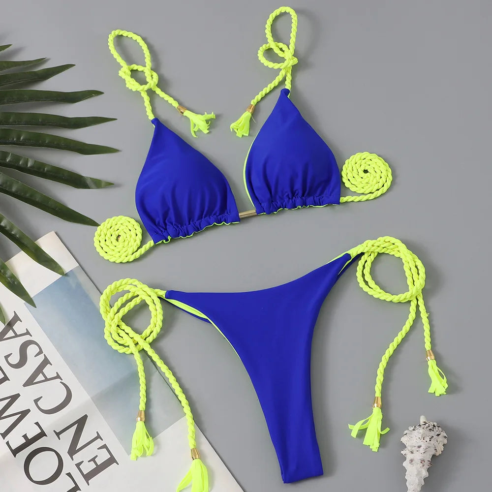 Swimsuit Women Bikinis Set Sexy Drawstring Bikini Beachwear Leopard Two-pieces Swimwear Bathing Suit Lace Up Bikini Set Biquinis