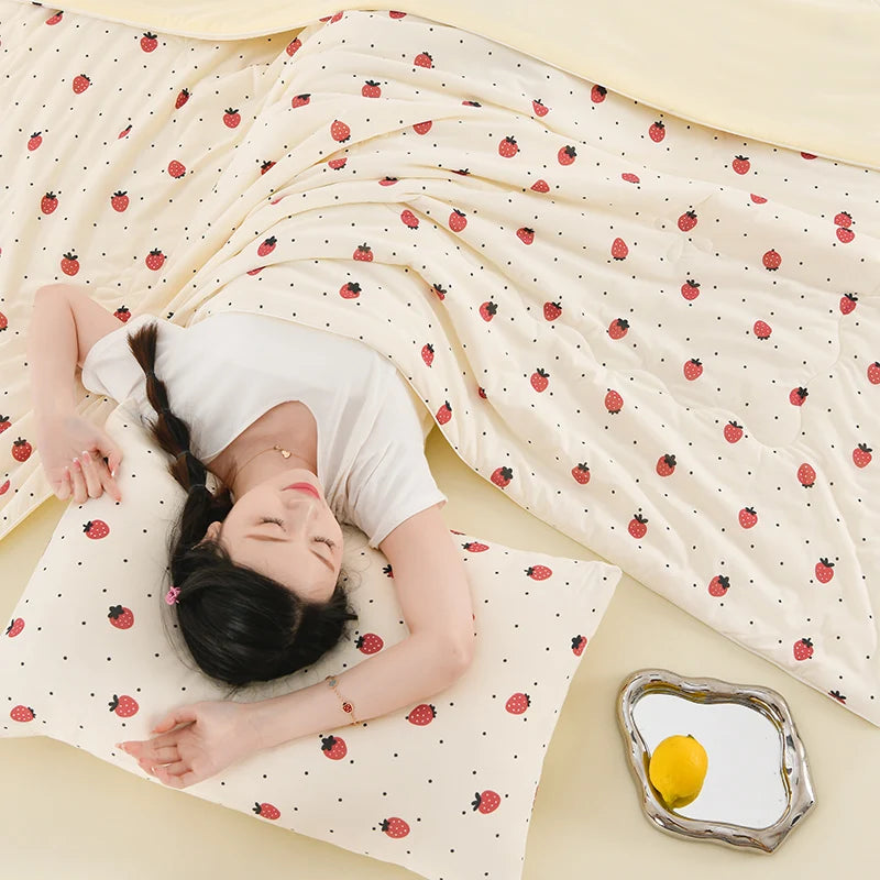 New Prints Cooling Blanket for Bed Silky Lightweight Summer Quilt Double Side Cold & Cooling Fabric Duvet Comforter Ice Silk