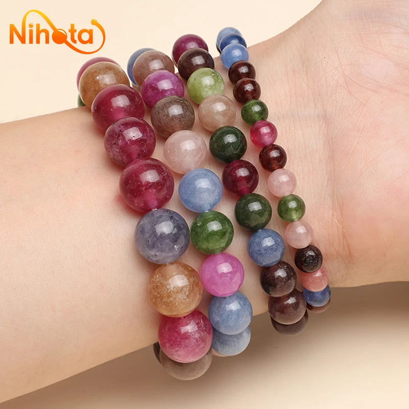 Genuine Tourmaline Chalcedony Bracelets For Women Exquisite Healing Stone Jewelry Craft Brcelets Bangles For Girls Lovers Gifts