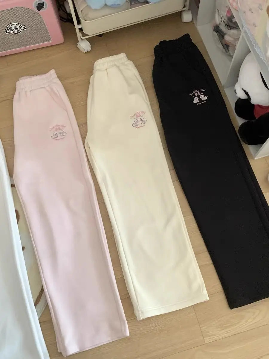 Sweet Girl Cute Straight Pants Spring New Casual All Match Sports Sweatpants Elastic Waist Cartoon Y2k Aesthetic Women Pants