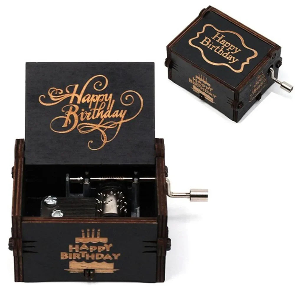 Wooden Happy Birthday Laser Carved Retro Hand Cranked Music Box The Best Unique Christmas Gift For Valentine's Day And