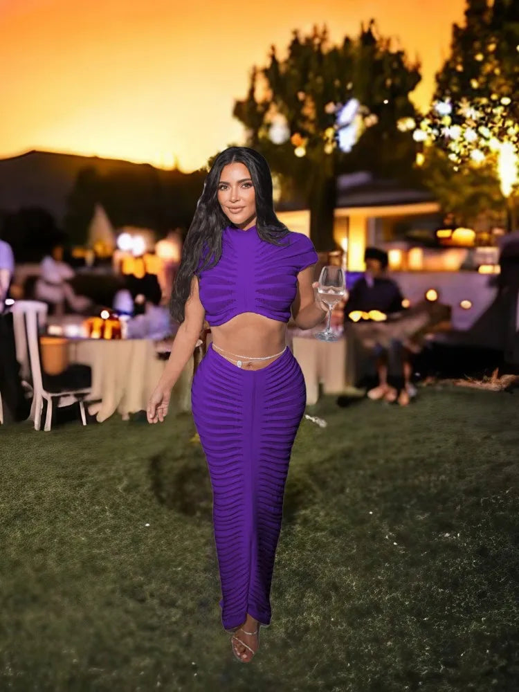 JRRY Sexy Women Knitted Set Crop Top Long Skirt Crochet Two Pieces Set Hollow Out Crocheted Beach Dress Set Cover Ups