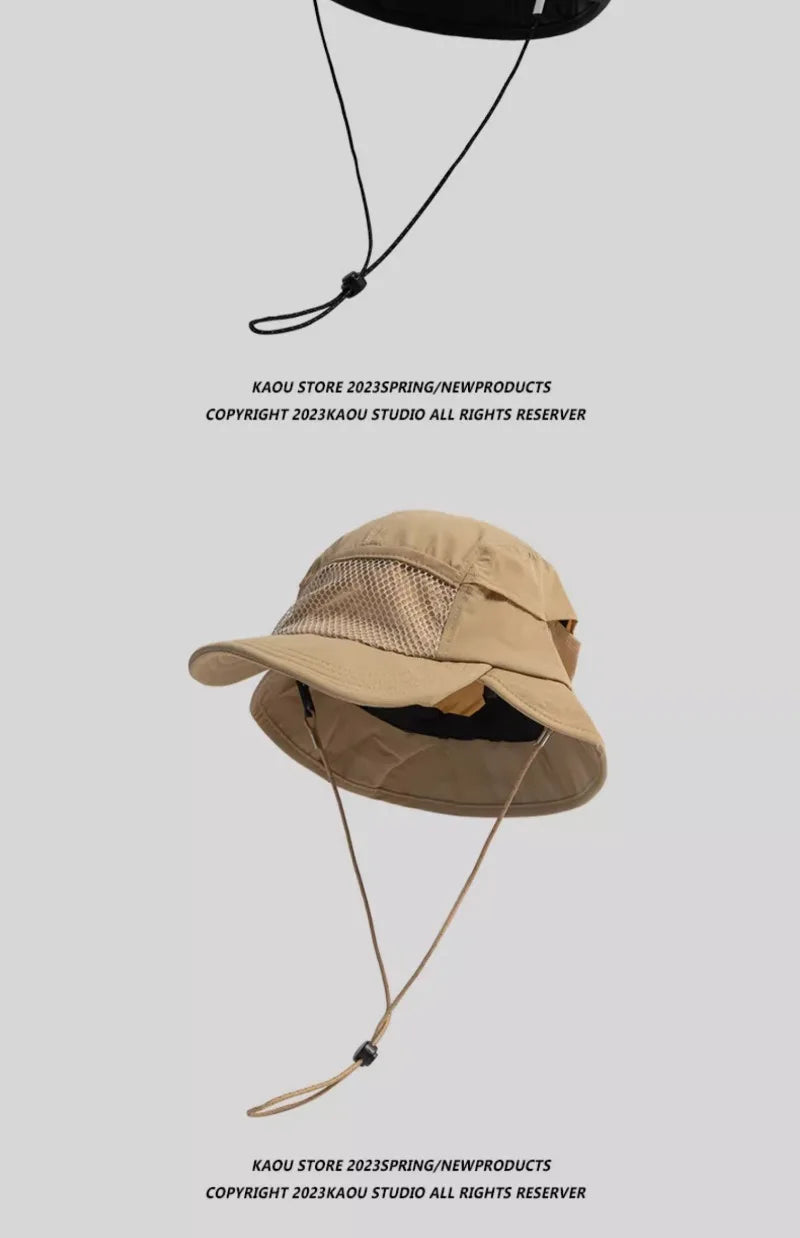 Japanese Outdoor Camping Sun Protection Bucket Hats Women Summer Thin Quick-drying Breathable Neck Protection Men's Caps