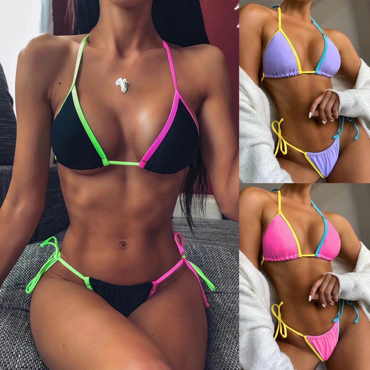 Brazilian Swimsuit Push-Up Bra Swimwear Side Bandage Bikini Women Swimwears Tankinis Set Front Ruched G String Thong Swimsuit