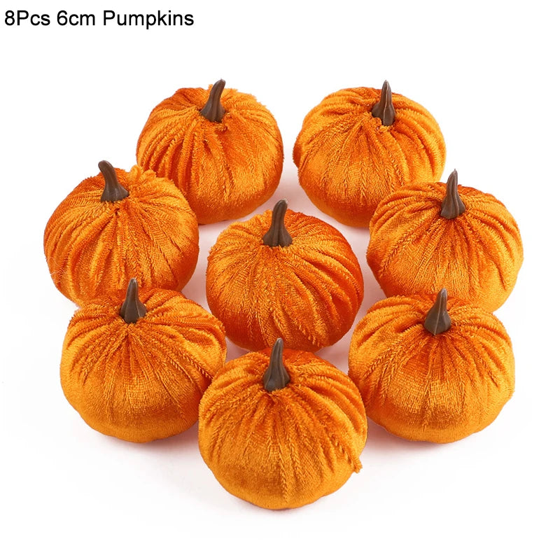 1set Artificial Flannel Pumpkin Models for Autumn Fall Thanksgiving Halloween Party Table Decoration Home DIY Craft Wreath Gifts