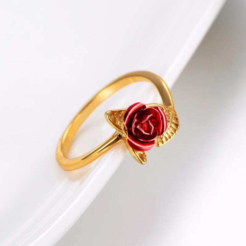 Vintage Rose Flower Rings For Women Korean Style Adjustable  Sakura Princess Finger Ring Bride Wedding Engagement Party Jewelry