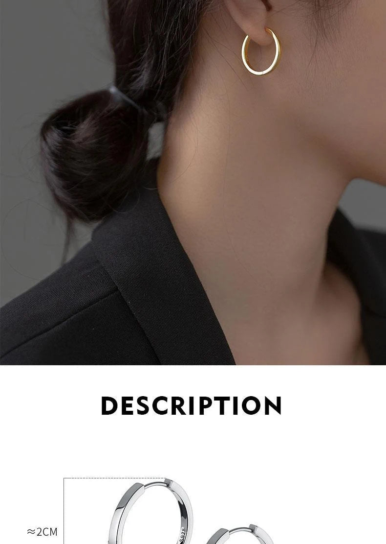 Modian Solid 925 Sterling Silver 2CM Smooth Minimalist Simple Ear Pave Setting Stud Earrings for Women Fine Party Jewelry