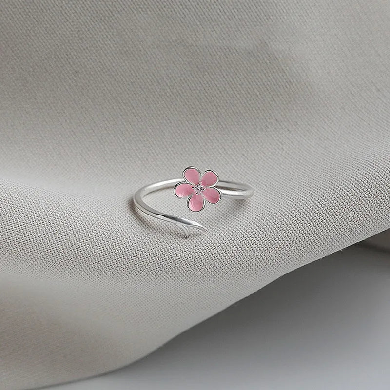 Vintage Rose Flower Rings For Women Korean Style Adjustable  Sakura Princess Finger Ring Bride Wedding Engagement Party Jewelry