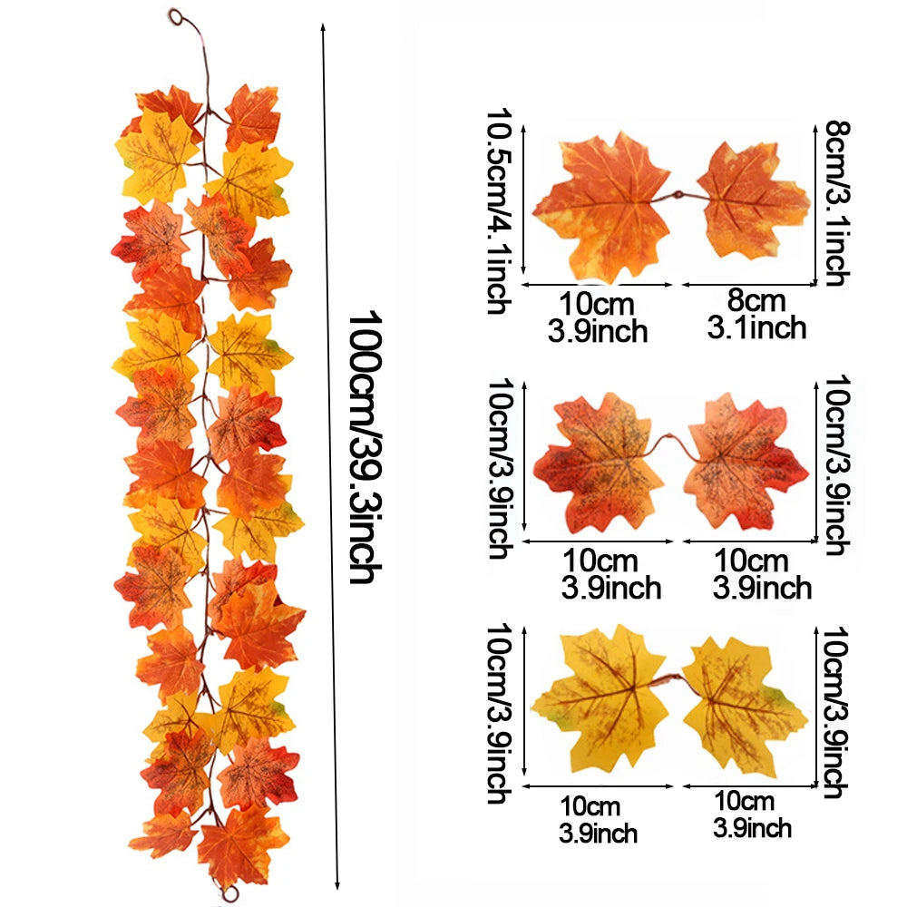 Thanksgiving Decorations Fall Maple Vine Garland Artificial Autumn Fall Foliage Garland Wedding Fireplace Decor Halloween Party