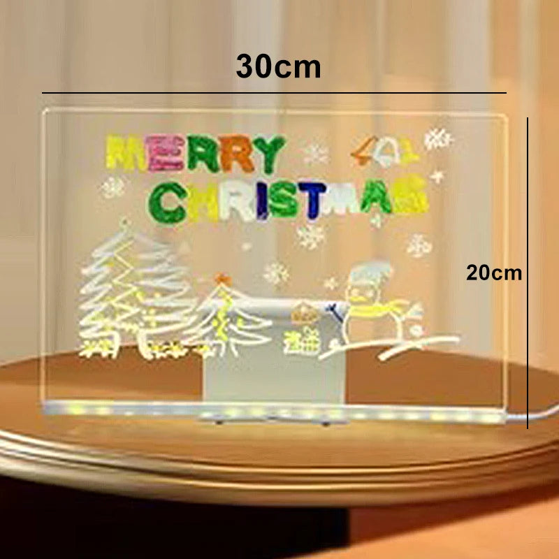 LED Message Board DIY Graffiti Drawing Boards Warm Light USB Plug in Acrylic Kid Painting Board Birthday Christmas Gift Children