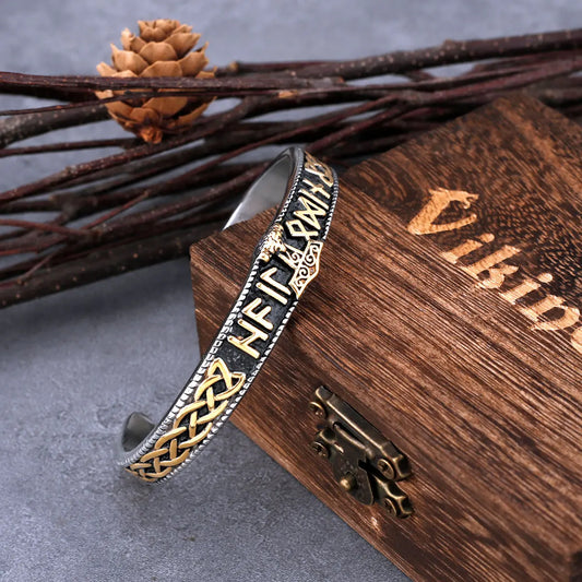 Stainless Steel Viking Thor's Hammer Bracelet Men and Women Vintage Punk Wristband Cuff Bracelet with Odin Rune Jewelry As  Gift