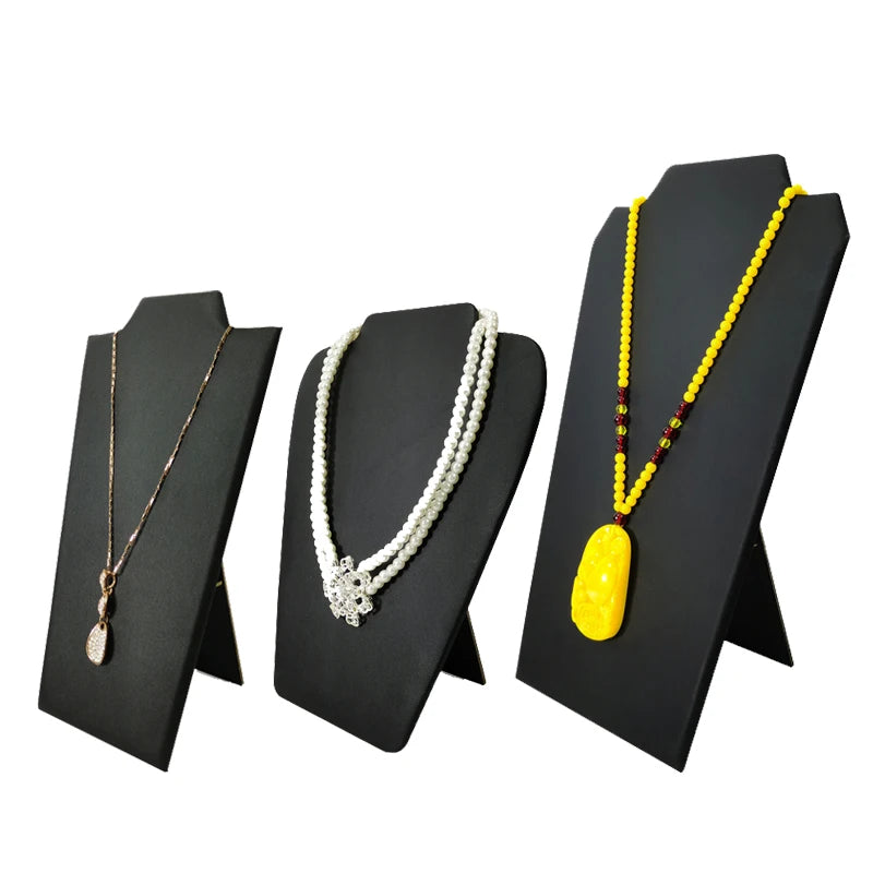 Wooden Necklace Stand White Pu Jewelry Pendant Display Holder Organizer Storage Easel Shelf Rack 3 Color 12.5*22.5Cm