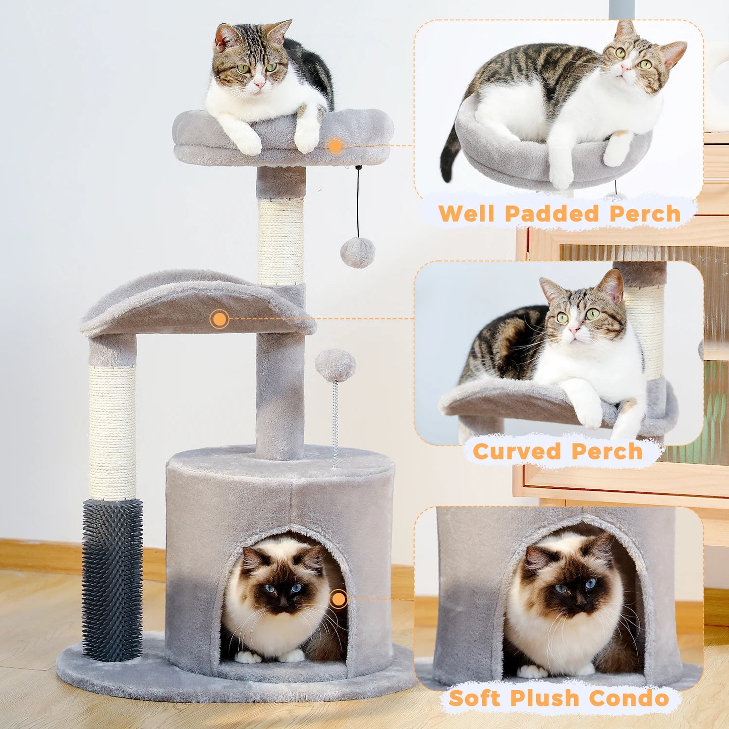 Pet Cat Tree House Condo Perch Entertainment Playground Stable Furniture for Kitten Multi-Level Tower for Large Cat Cozy Hommock