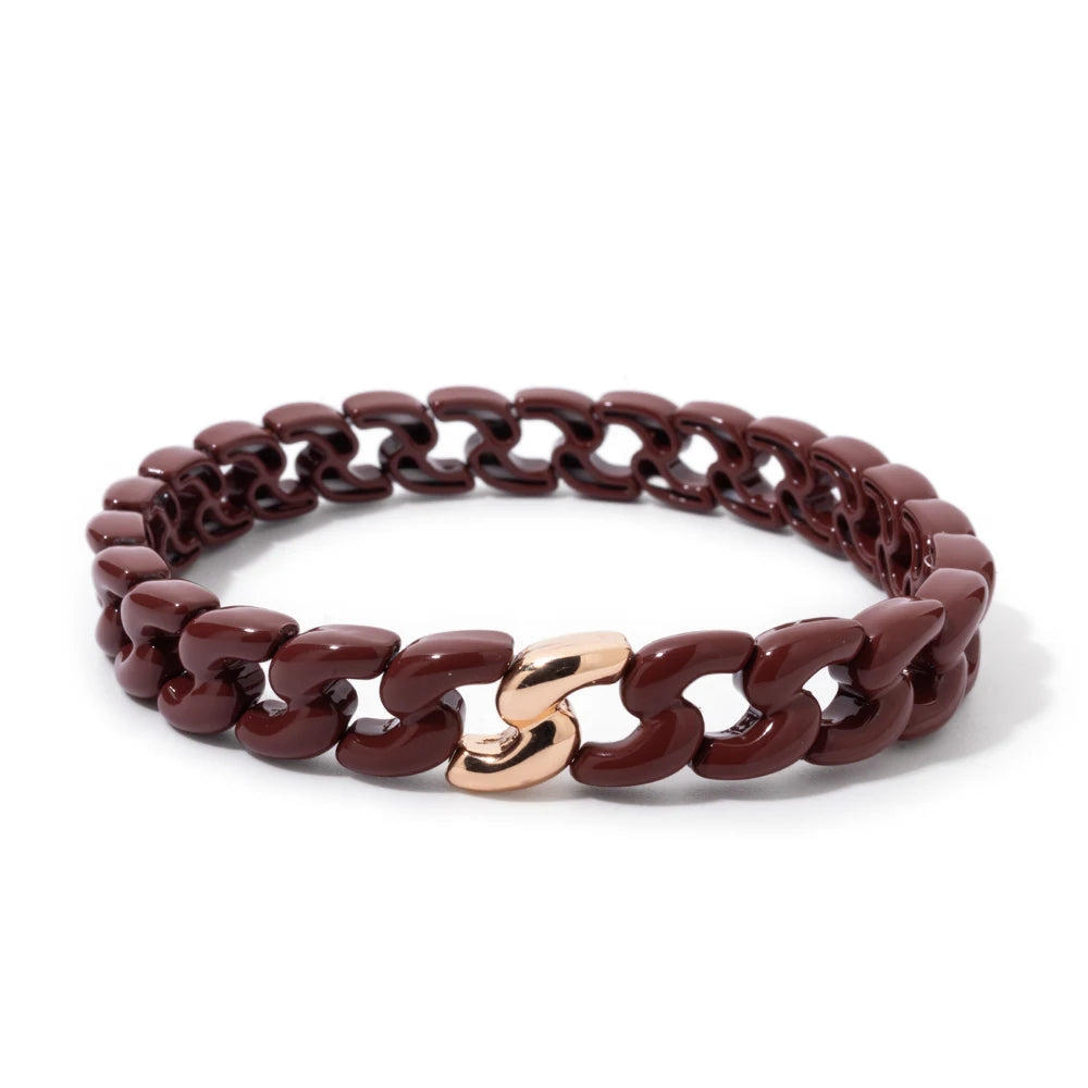 Rainbow Color Link Chain Shape Enamel Bracelets For Women Boho Beaded Bangle Accessory