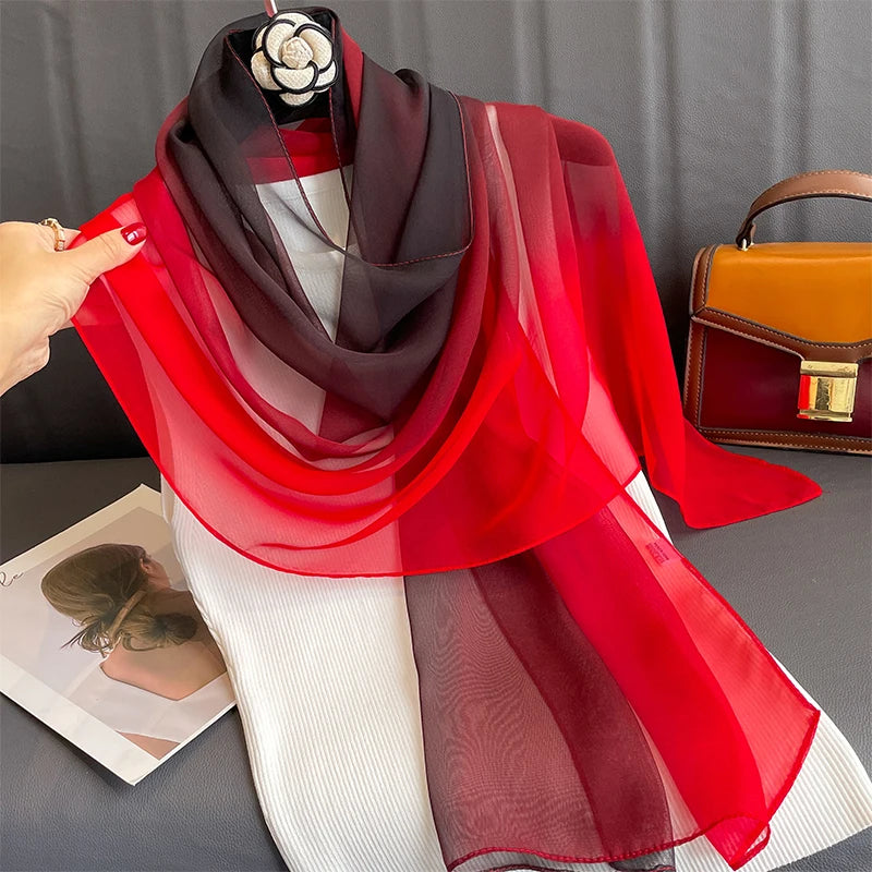 50*160CM Fashion Women Chiffon Gradient Scarf Shawl Luxury Elegant Lady Versatile Sun Protection Decorate Scarves Headscarf