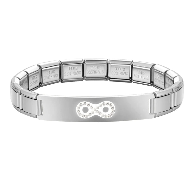 New Fashion Women Romantic Heart Star Zircon 9MM Width Stainless Steel Bracelet Bangle Girls Wedding Christmas Gift Jewelry