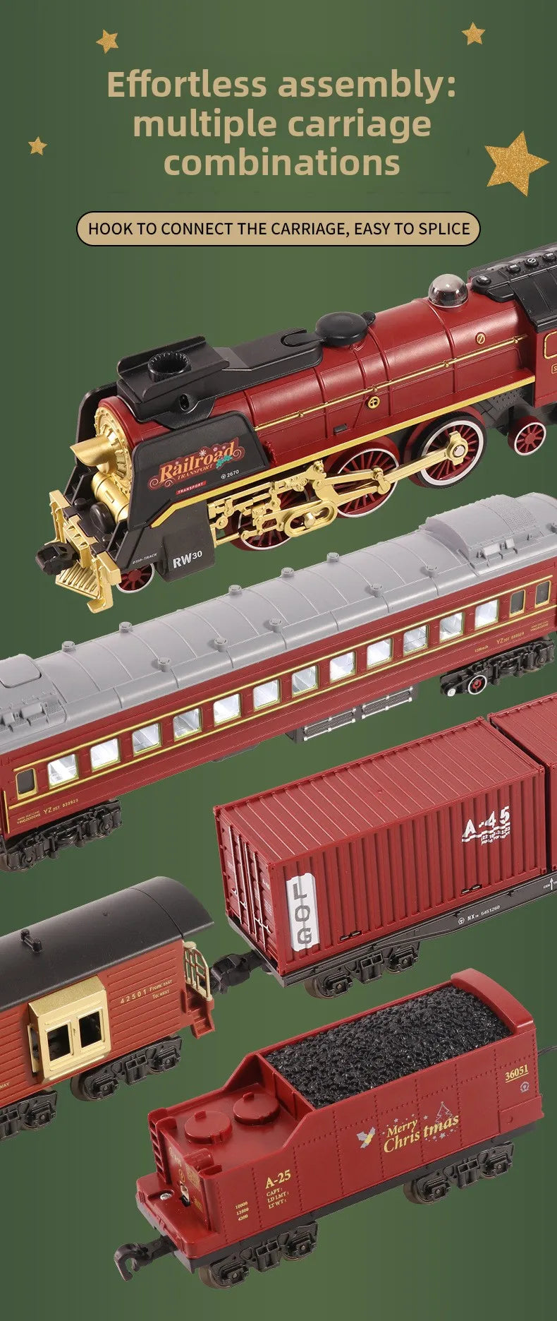 Classical Christmas Remote Control Train Toy Steam Track Sound and Light Christmas Gift Toy