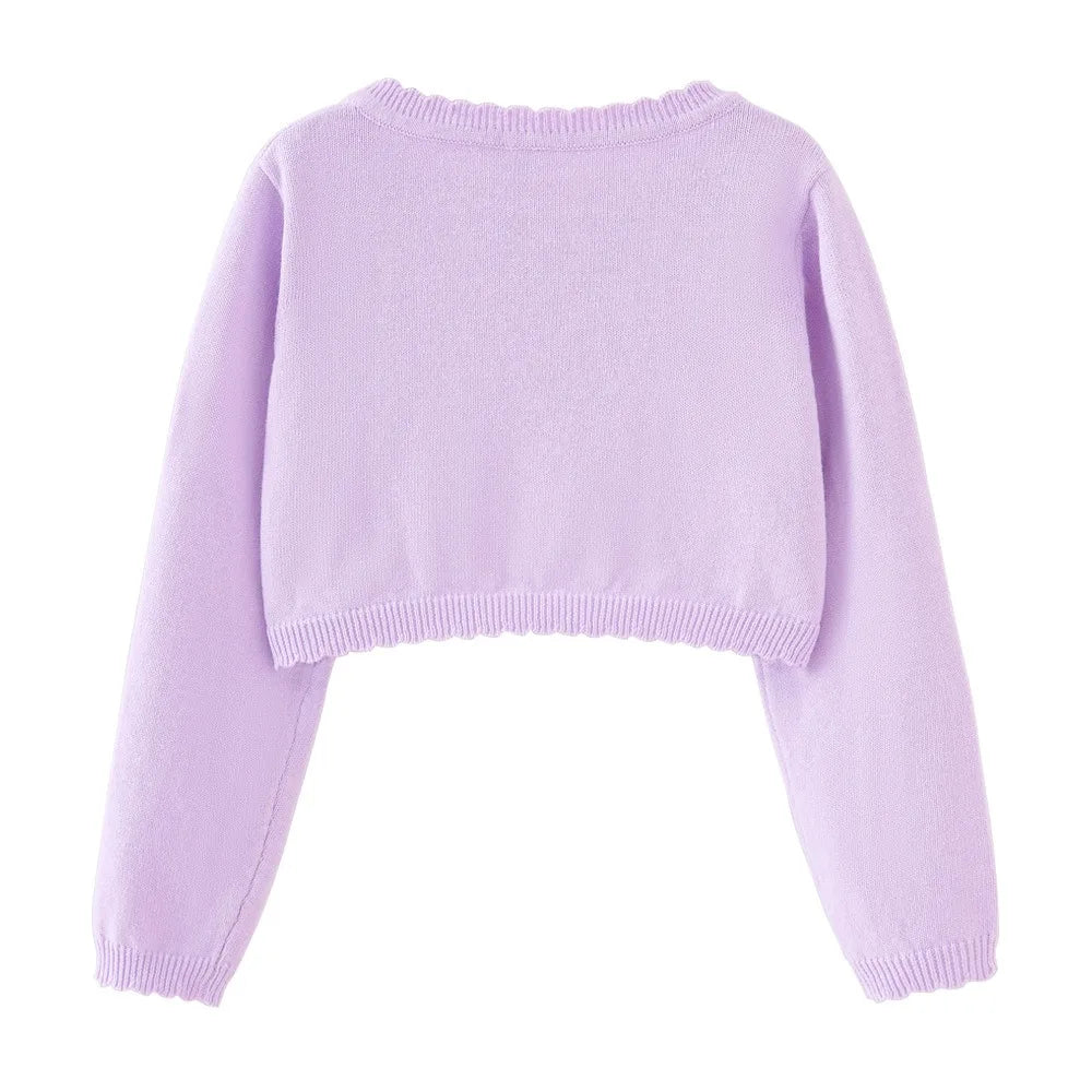 2-14 years old Purple girls Cardigan Thin Spring Children's knit sweater 3 4 6 8 10 12 14 year old children's clothing