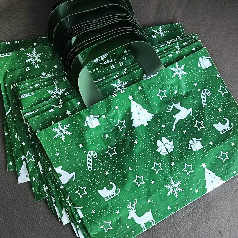 15pcs Christmas Gift Bags, Durable PP Plastic Party Favor Bags with Festive Snowflake & Reindeer Design,Reusable Tote-Style Bags