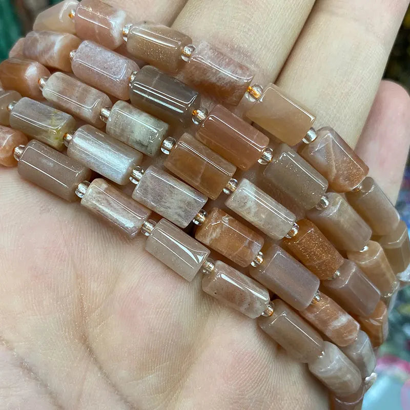 Natural Tourmaline Apatite Emerald Agates Amethysts Jades Cylinder Stone Spacer Beads for Jewelry Making DIY Bracelet 7.5inch