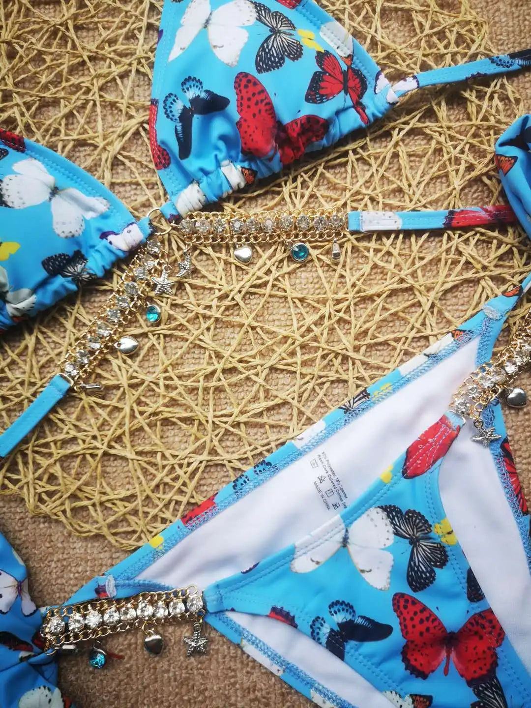 Rhinestone Bikini 2022 Women Solid Black Crystal Diamond Swimsuit Lady Luxury Metal Chain Bandage Bathing Suit Thong Swimwear