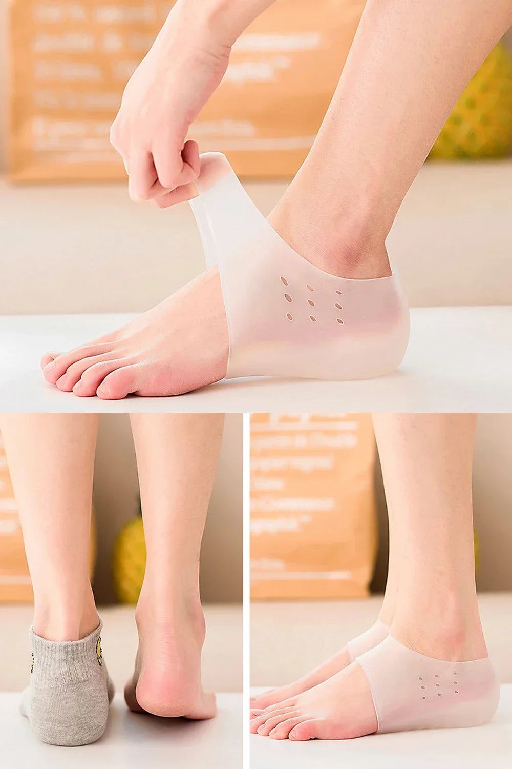 Unisex Invisible Height Increase 5CM Silicone Socks Gel Heel Pads Orthopedic Arch Support Heel Cushion Insoles Foot Massage Pad