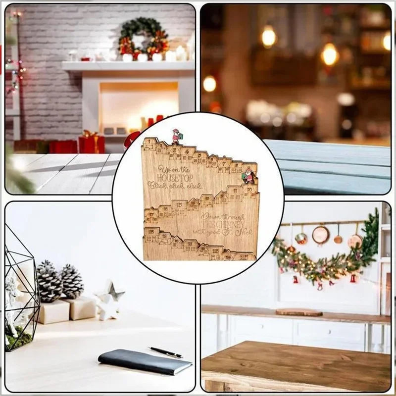 1/4pcs New Father Christmas Castle Countdown Advent Calendar Christmas Gift Wooden Calendar Ornament Decoration Stand
