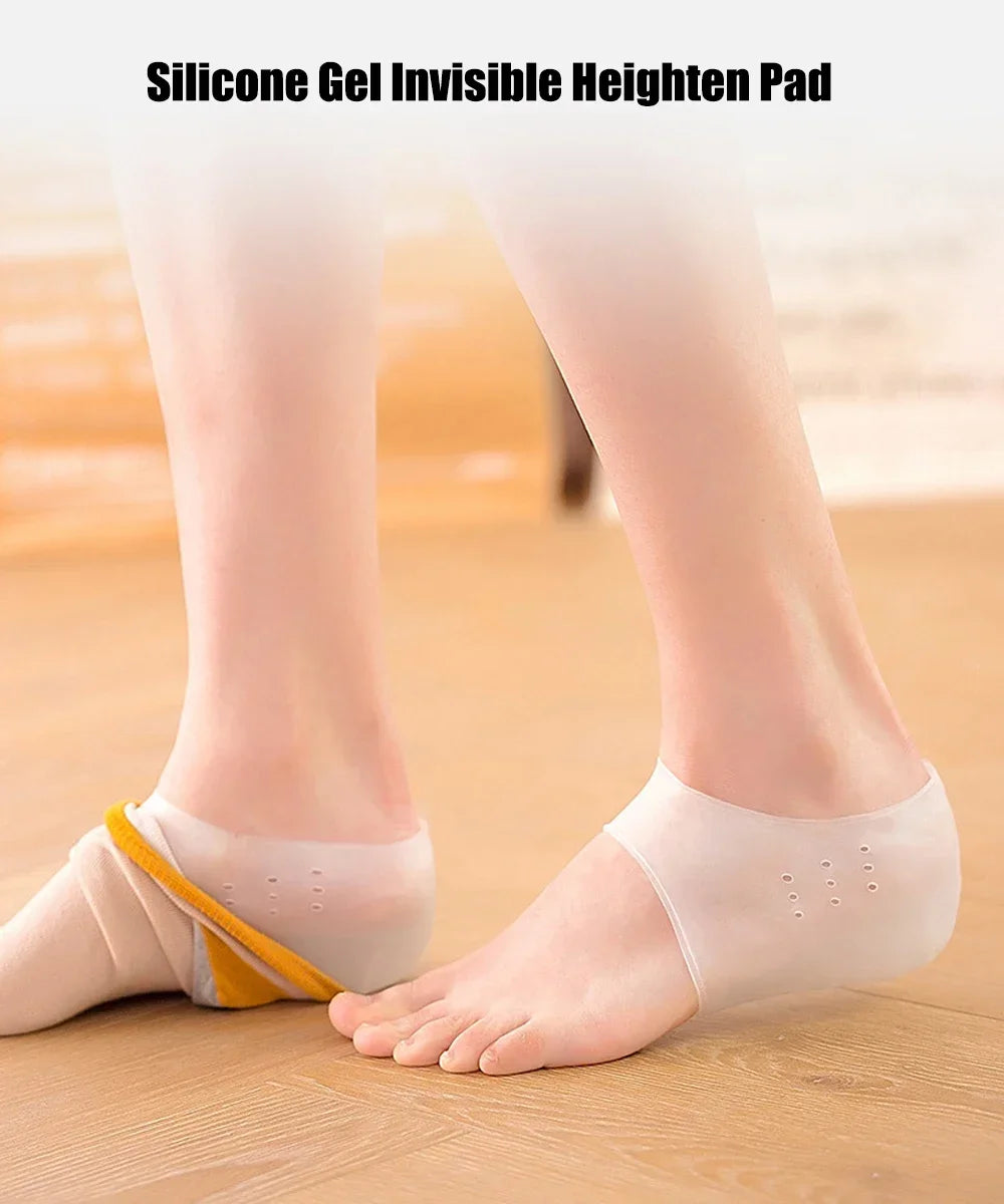 Unisex Invisible Height Increase 5CM Silicone Socks Gel Heel Pads Orthopedic Arch Support Heel Cushion Insoles Foot Massage Pad