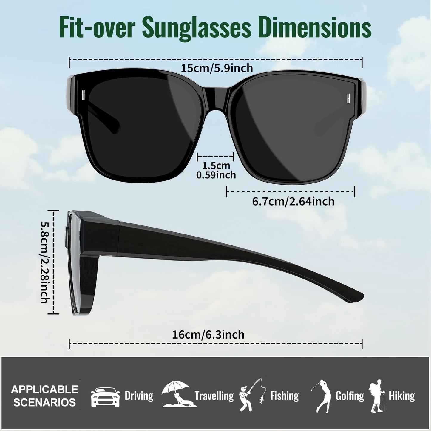 Fit Over Glasses Sunglasses for Women Men, Polarized Sunglasses for Cover Prescription Glasses with UV Protection