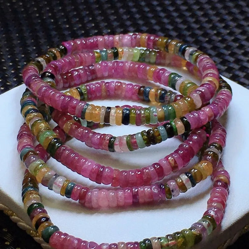 Natural Tourmaline Bracelet, Disc Bead Bracelet, Female Old Mineral Tourmaline Bracelet, Female