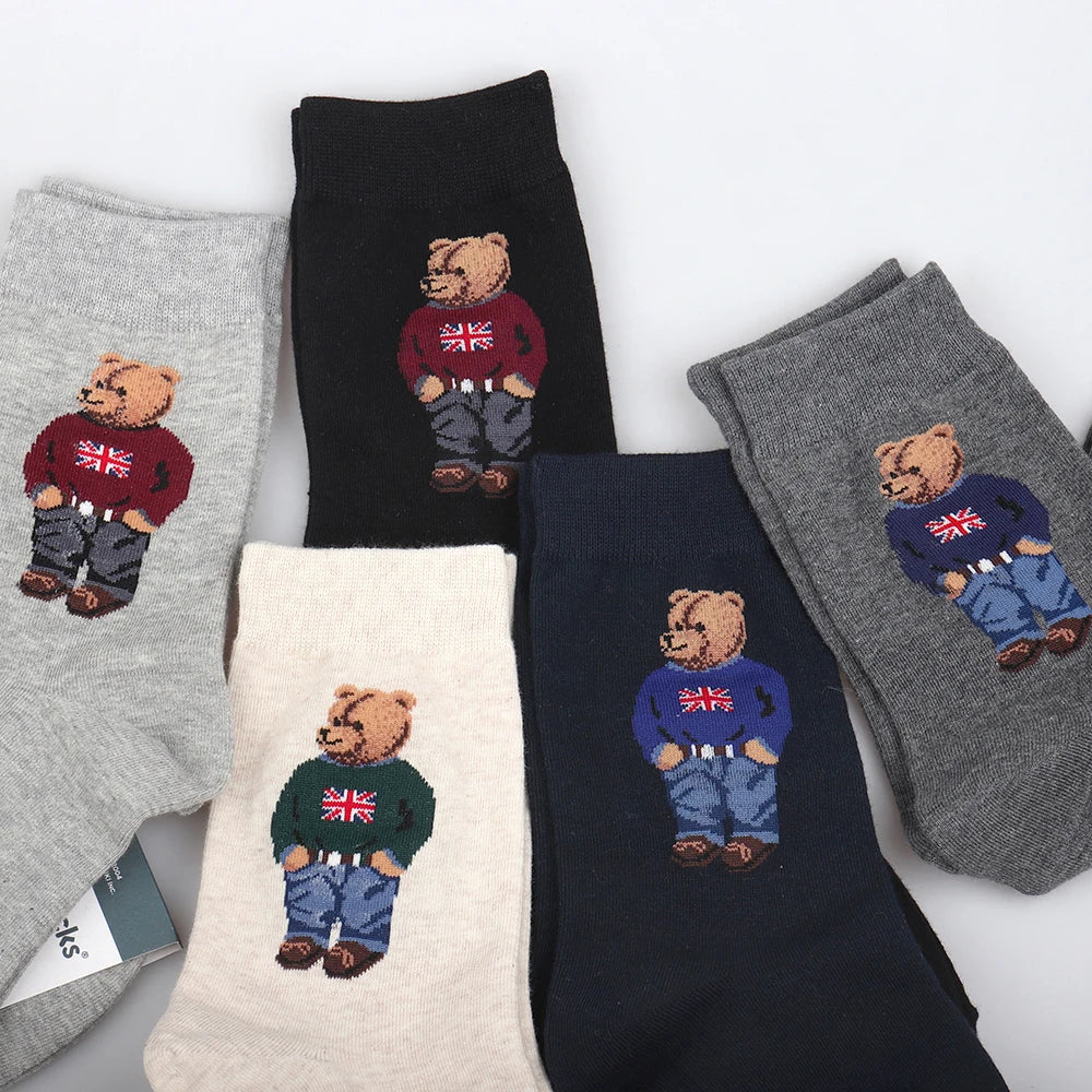 1 Pair Cartoon Gentleman Bear Men's Socks Comfortable Harajuku Skateboard Socks Novelty Breathable Christmas Gift Factory Direct