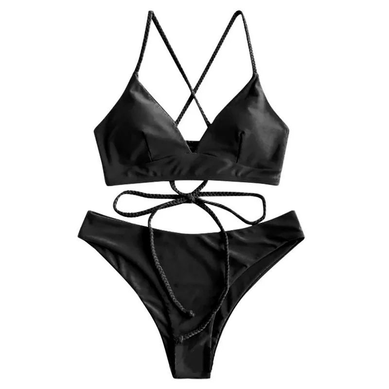 Melphieer 2025 New Wine Red Braided Straps Bikini Cross Back Brazilian Bikinis Set Biquini Swimsuit Swimwear Women Bathing suit