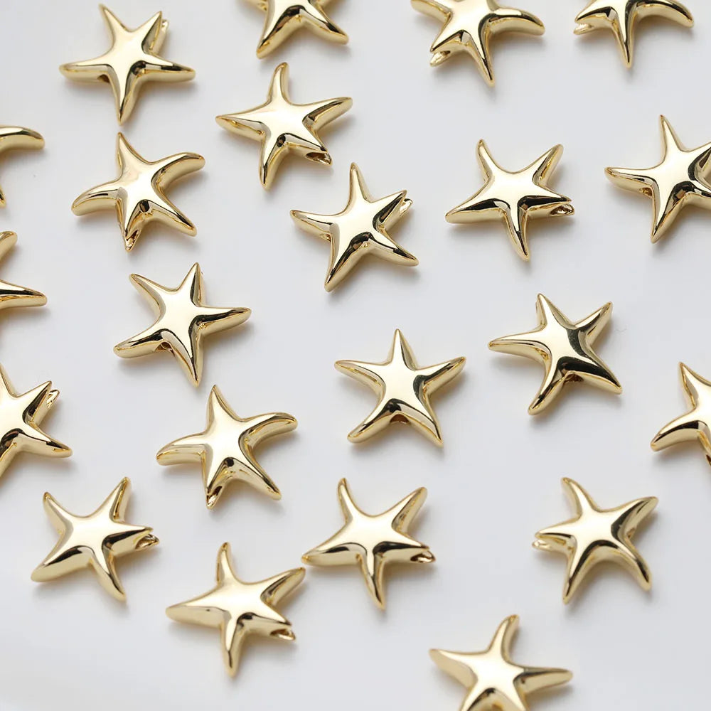 2PCS 14K Gold Plated Brass Starfish Beads Spacer Jewelry DIY Making Supplies Material Accessories