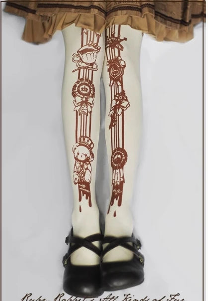 Original Design Girls Lolita Pantyhose Piano Printing Stockings Spring and Autumn Japanese Style Female Cotton Tights Socks