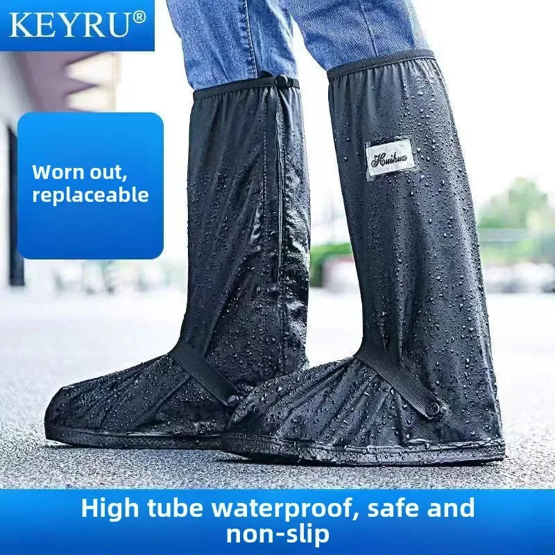 Rain Thickened Boot Shoe Cover Black Waterproof with Reflector High Top Non-slip Shoes Dust Covers Motorcycle Bike Rain Cover