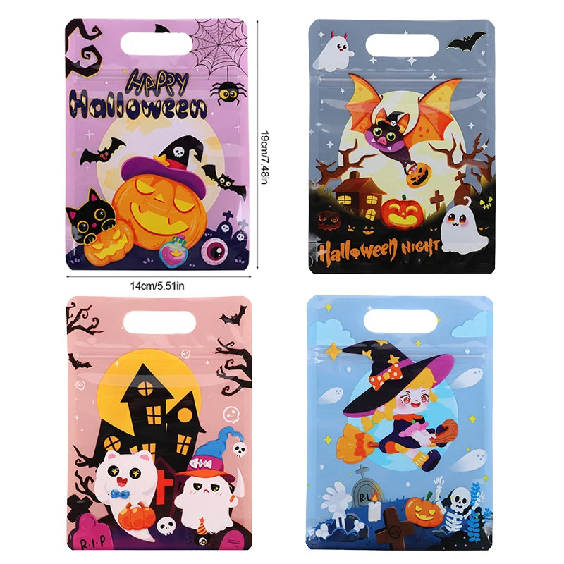 Halloween Party Candy Bag Cartoon Pumpkin Ghost Self Sealing Bag Kids Trick or Treat Cookies Snack Packaging Decoration Favors