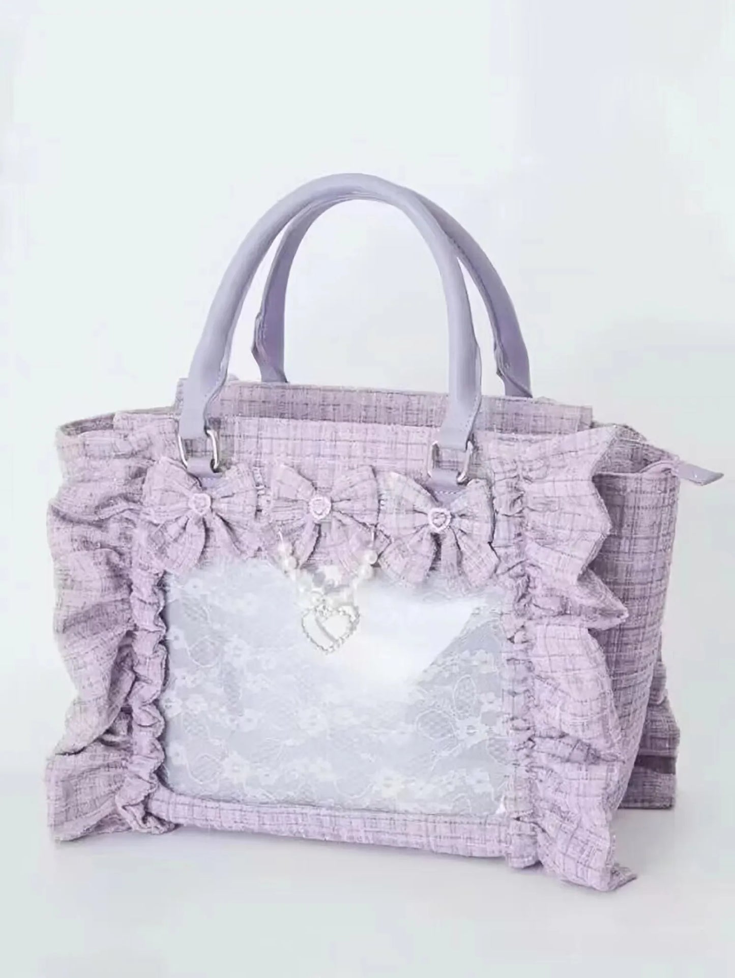 Japanese Style Mine Ita Bag Ruffled Lace Women Girls Rhienstone Pearl Bowknot Square Tote Shoulder Portable Bolso Handbags