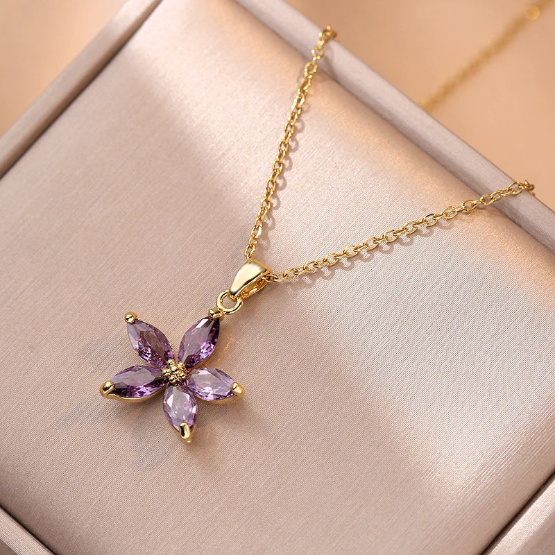 Titanium Steel Tulip Pendant Necklace Women New Fashion Elegant Five Flowers Necklace High Jewelry Party Gifts Wholesale