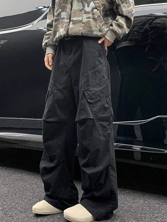 Spring Big Pocket Men's Cargo Pants Japanese Y2k Harajuku Loose Straight Wide Leg Trousers Baggy Pants Man Hip Hop Sweatpants