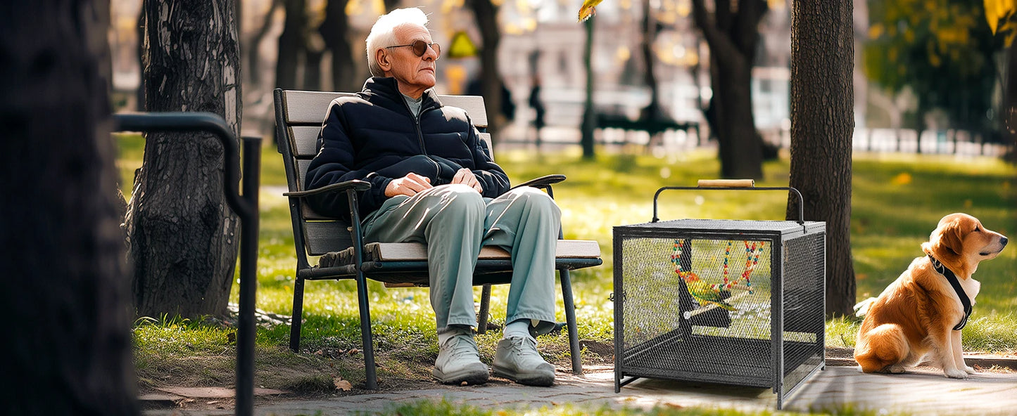 Portable Bird Cage Travel Carrier Cage Playpen with Hammock Toy Removable Tray