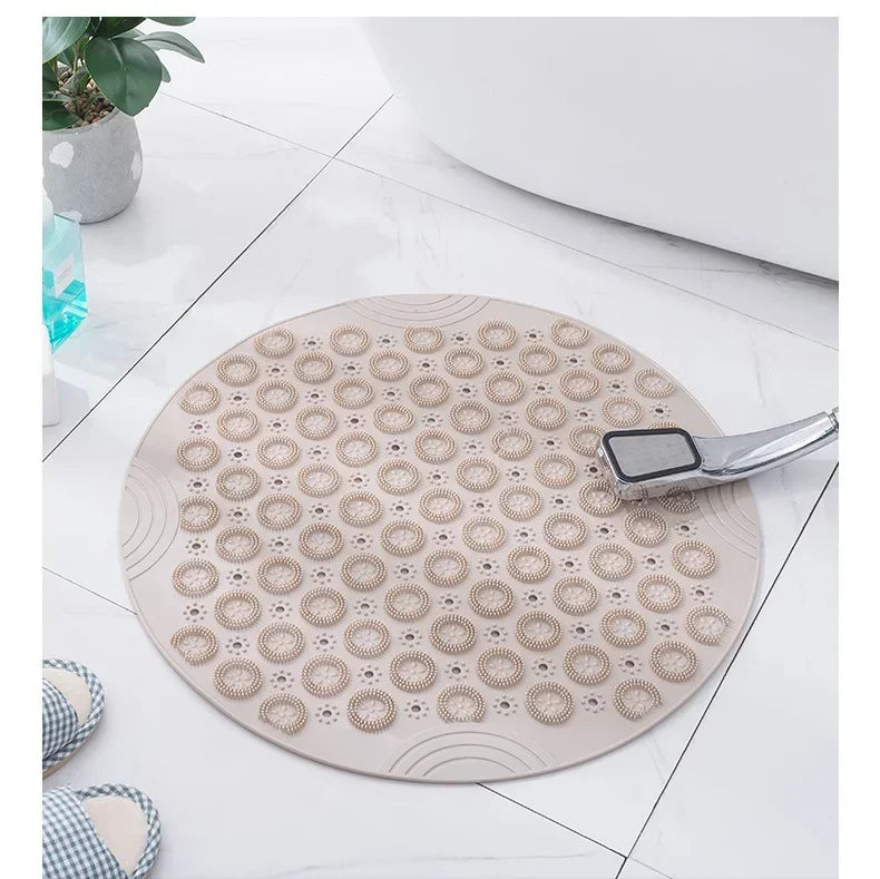 Bathroom Mat Anti-slip Sucker Round PVC Bath Mat with Drain Hole Silicone Bathing Rugs Foot Massage Pad Bathtub Soft Shower Mat
