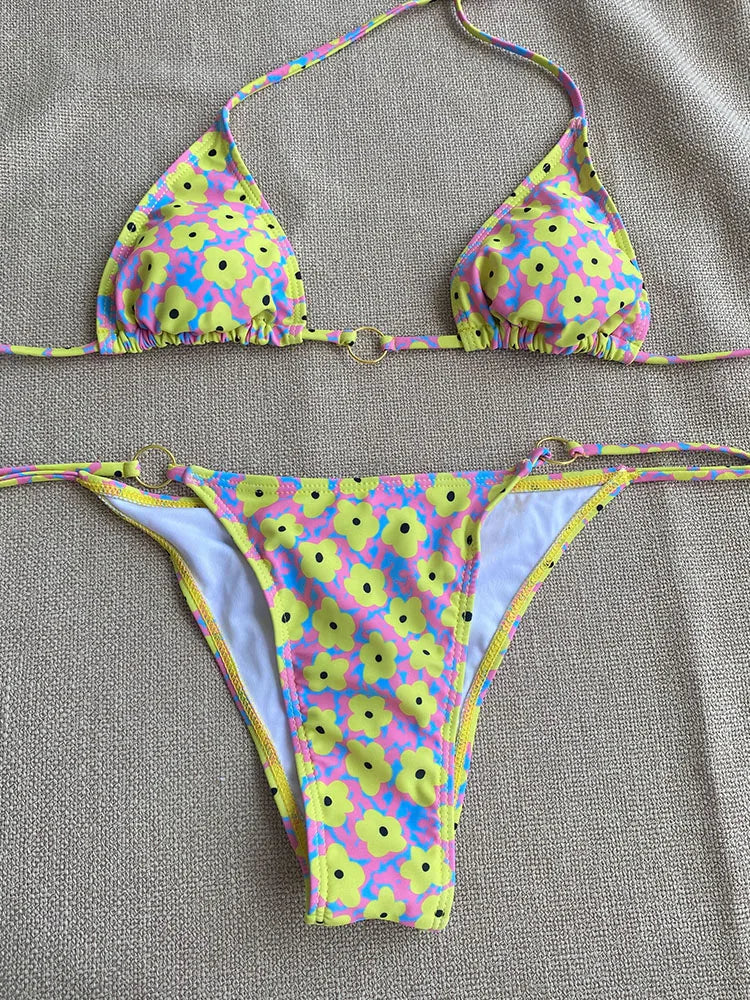 Miyouj Bandage Bikinis Sexy Swimwear Women Swimsuit Triangle Bikini Sets 2025 Bathing Suits Micro Thong Print Swimsuits