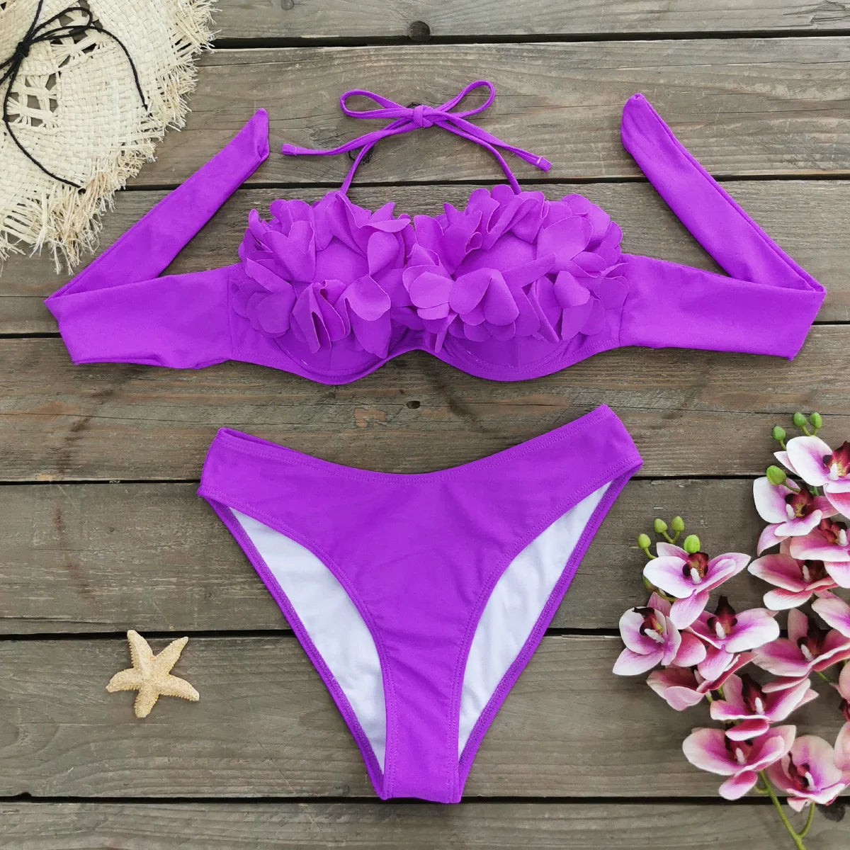 Sexy Push Up Two Pieces Swimwear Hight Waist Bikini Sets Women Swimwear New Printed Ruffle Bandage Bathingsuit Beach Wear 2024
