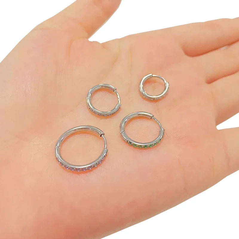 ASTM F136 Titanium PIERC Nose Ring Ear Tragus Hinged Segment Clicke Hoop CZ Paved Side Earring Large Size 8mm-14mm Body Piercing