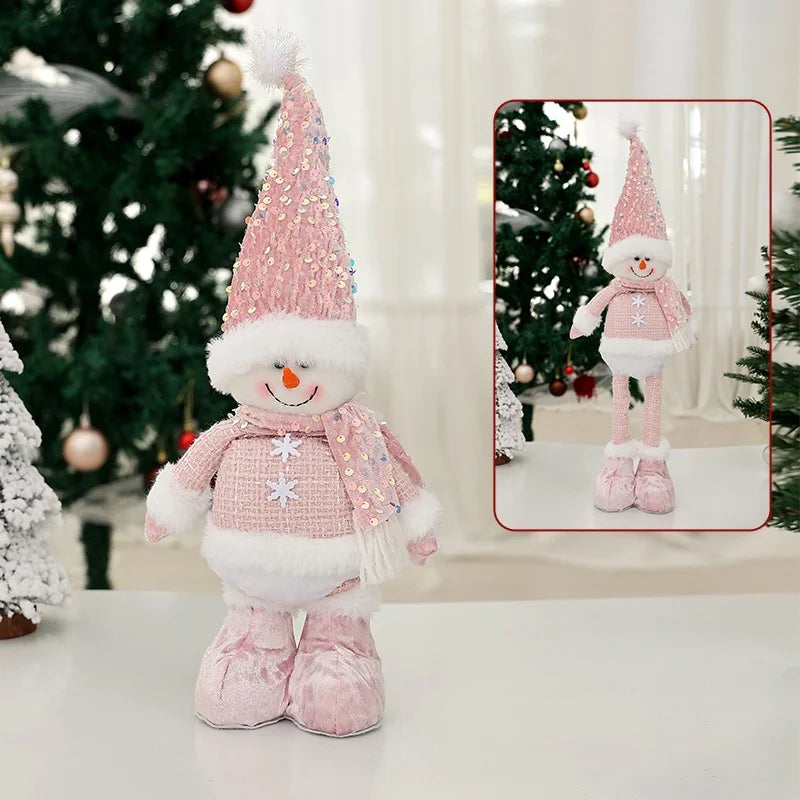 1pc Christmas pink doll, pink doll with sequined telescopic legs, family holiday decoration, table ornament, Christmas gift