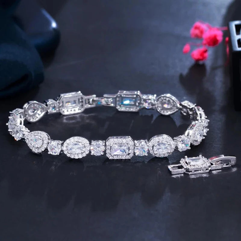 ThreeGraces Fashion Blue Cubic Zirconia Wedding Bridal CZ Link Chain Bracelet for Women 2025 New Chic Party Jewelry BR306