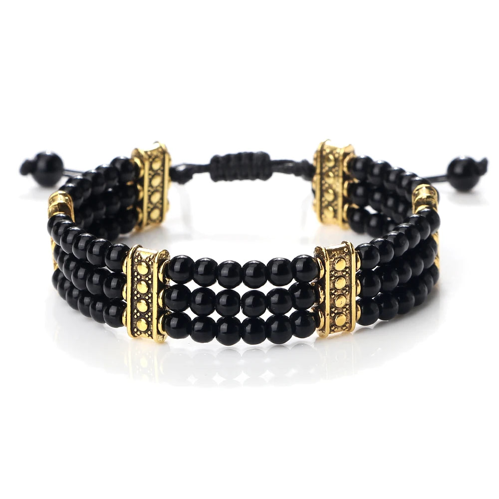 Natural Stone Beads Bracelet 4mm Malachite Black Lava Yoga Energy Hot Couple For Women Men Jewelry Braided Rope Knot Bangle Gift
