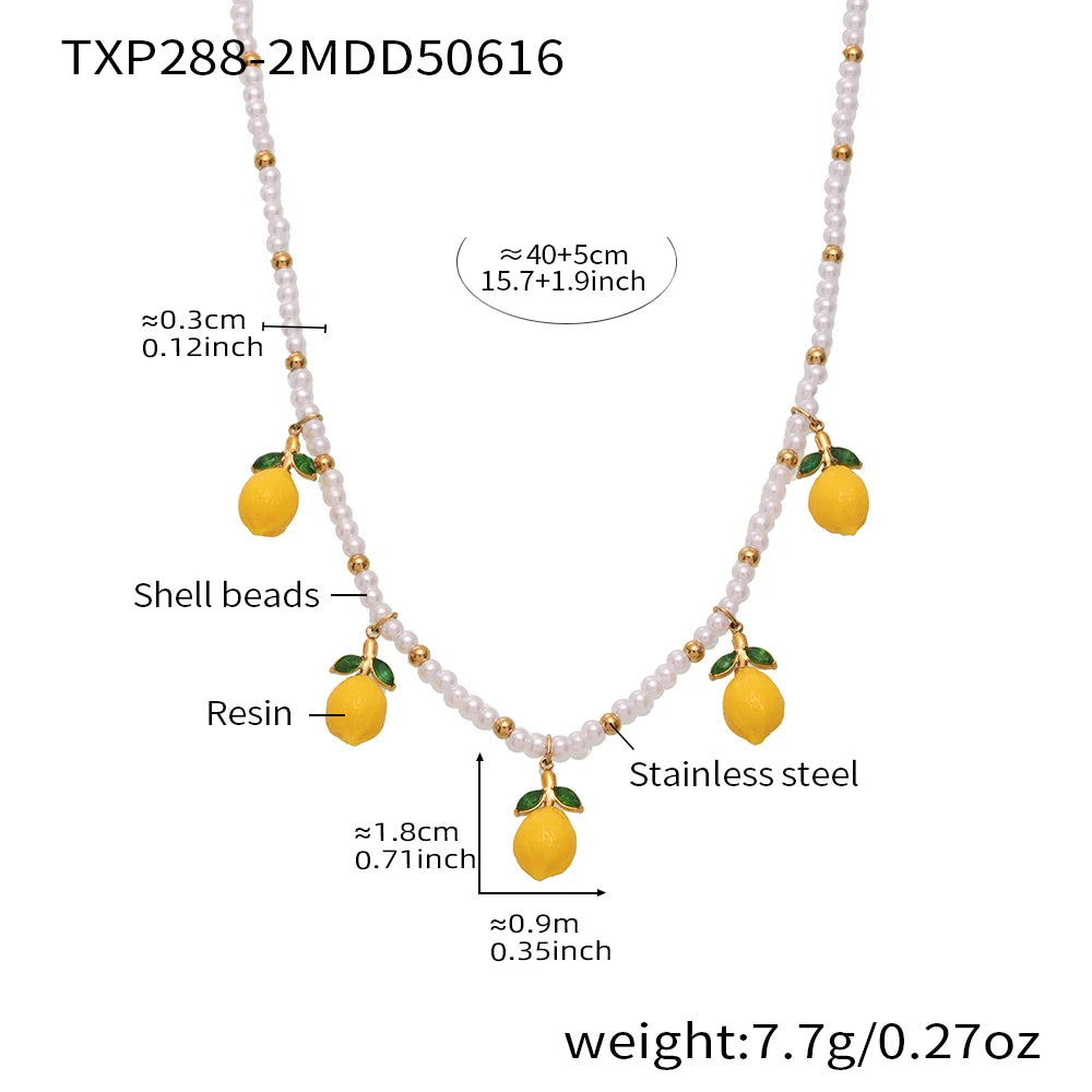 Shell Beads Bracelet With Multi Lemon Charms For Women Handmade Beaded Bracelets Matching Earrings Necklace Cute Jewelry Sets