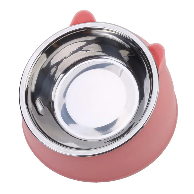 Stainless Steel Tilted Cat Food Bowl Cat Ears Design Slanted Mouth Feeder Pet Food Water Supplies Feeders Dog Bowl Cat Supplies